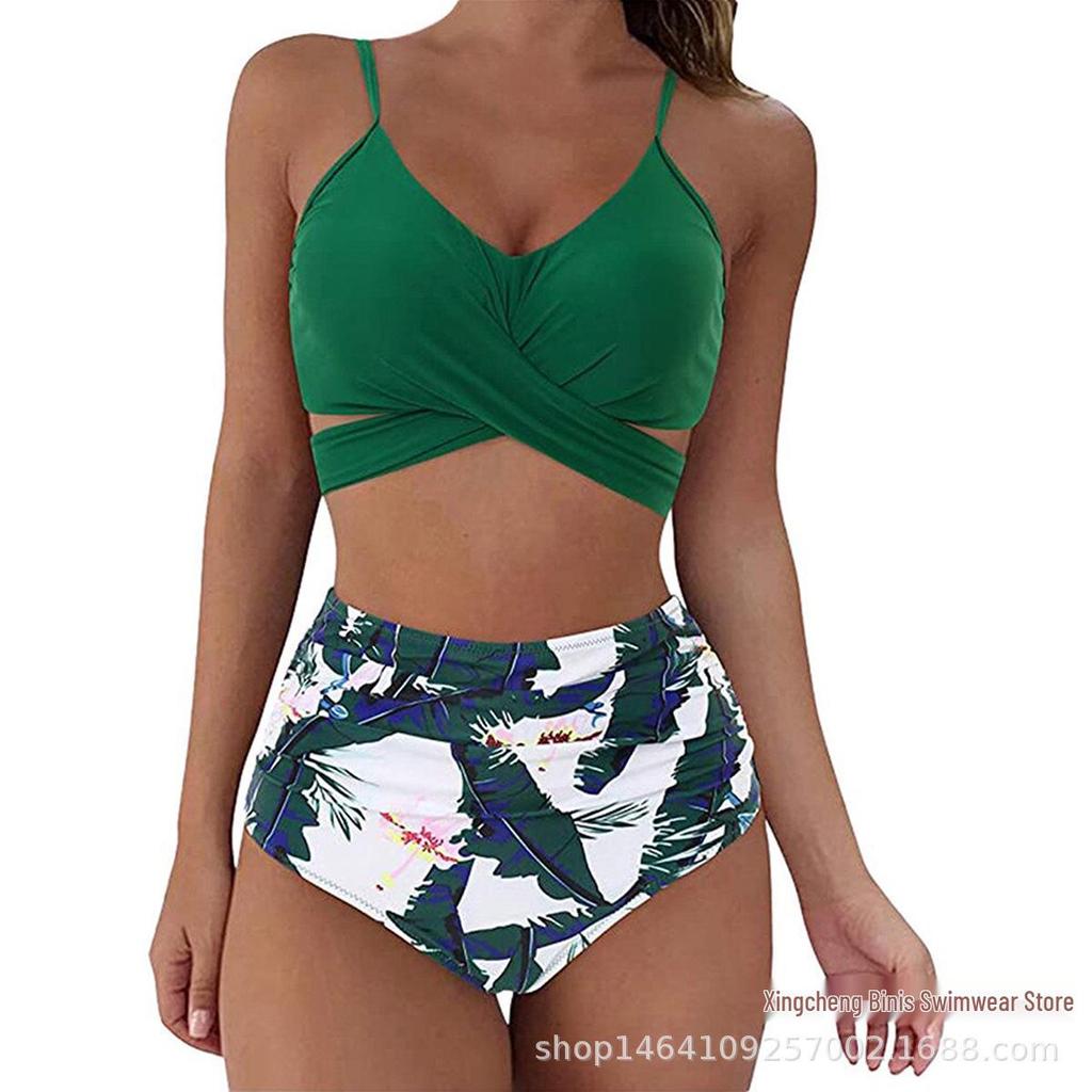 Women's Sexy Leopard Print High Waist Crossover Bikini Swimwear (2022)