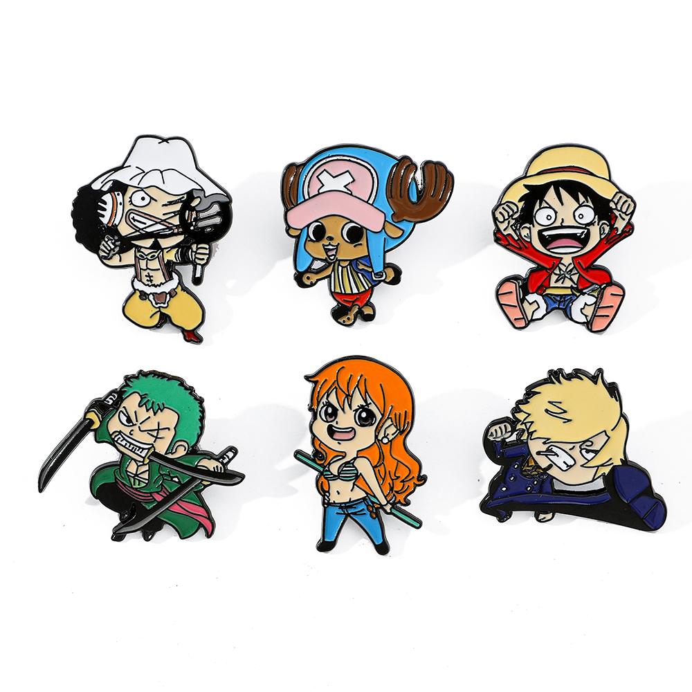 6 Pcs Fashion Cartoon Anime Brooch Funny Monkey D. Luffy Enamel Pin Metal Badge Jewelry Clothing Backpack Accessories Gift