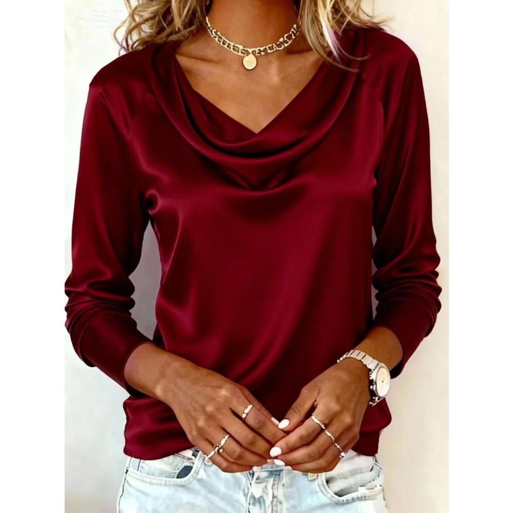 New Arrival: Versatile Spring/Autumn Commuter-Style Loose-Neck, Flowing-Fit Long-Sleeved Base Layer Shirt for Women