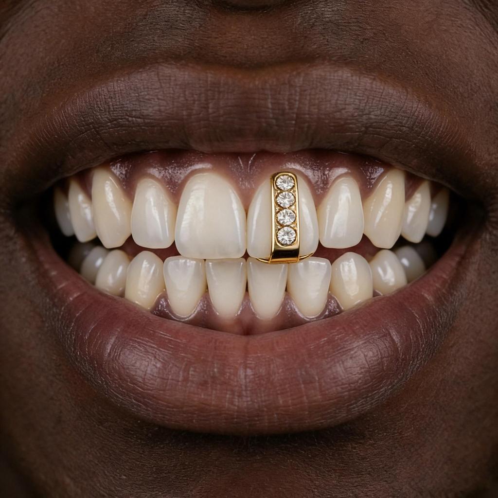 Gold & Diamond Hip Hop Single Tooth Gap Grill for Men & Women - Smooth Halloween Dental Accessory