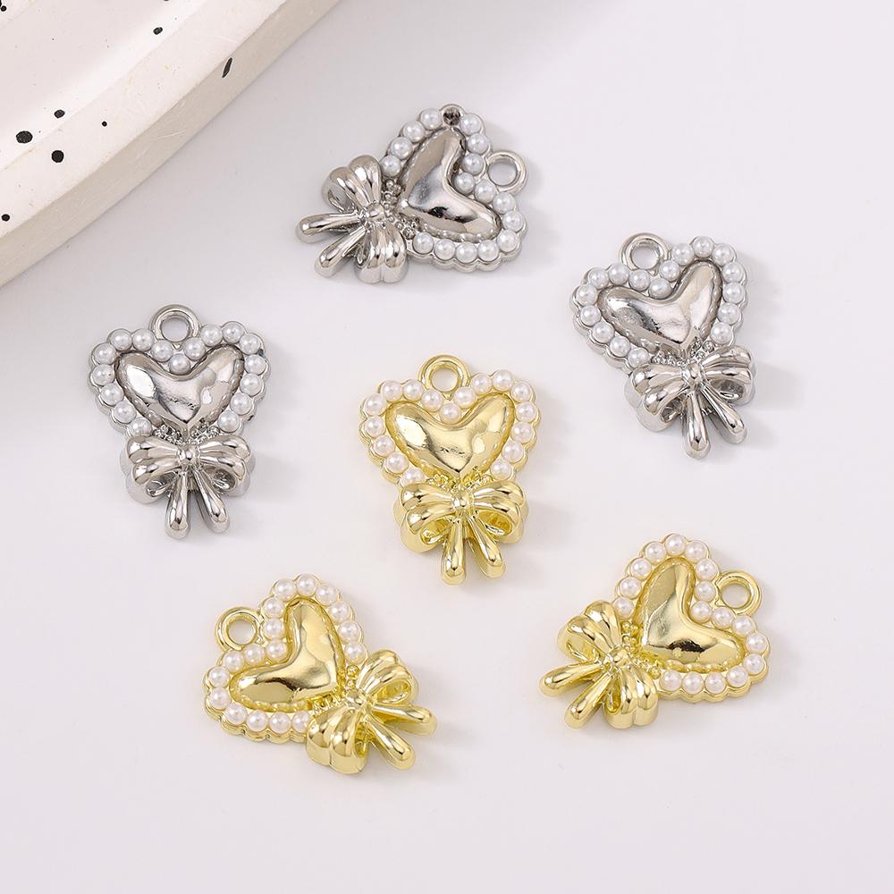 5pcs Cute Love Heart Bowknot Pendant Charms for Jewelry Making Necklace Earrings Bracelet DIY Handmade Accessories