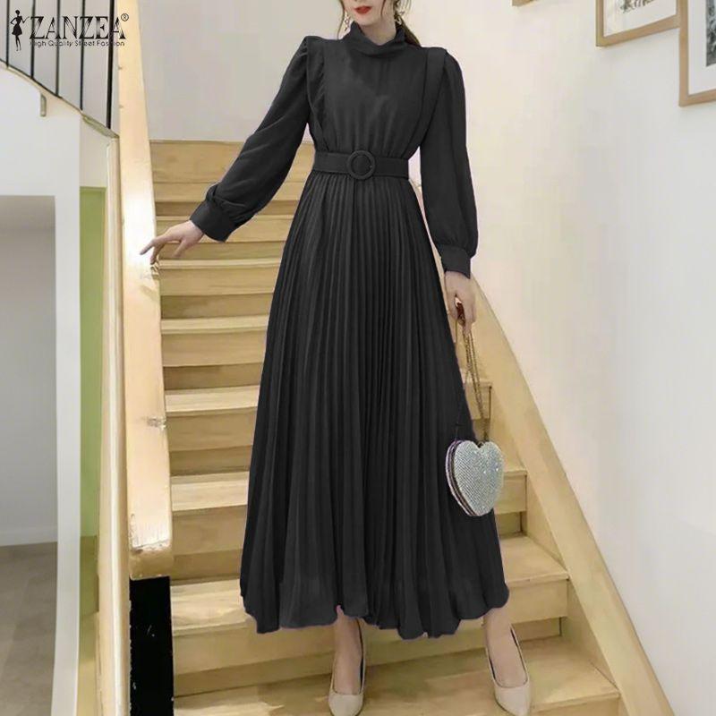 ZANZEA Lässiges, lockeres Langarmkleid für Damen mit Stehkragen