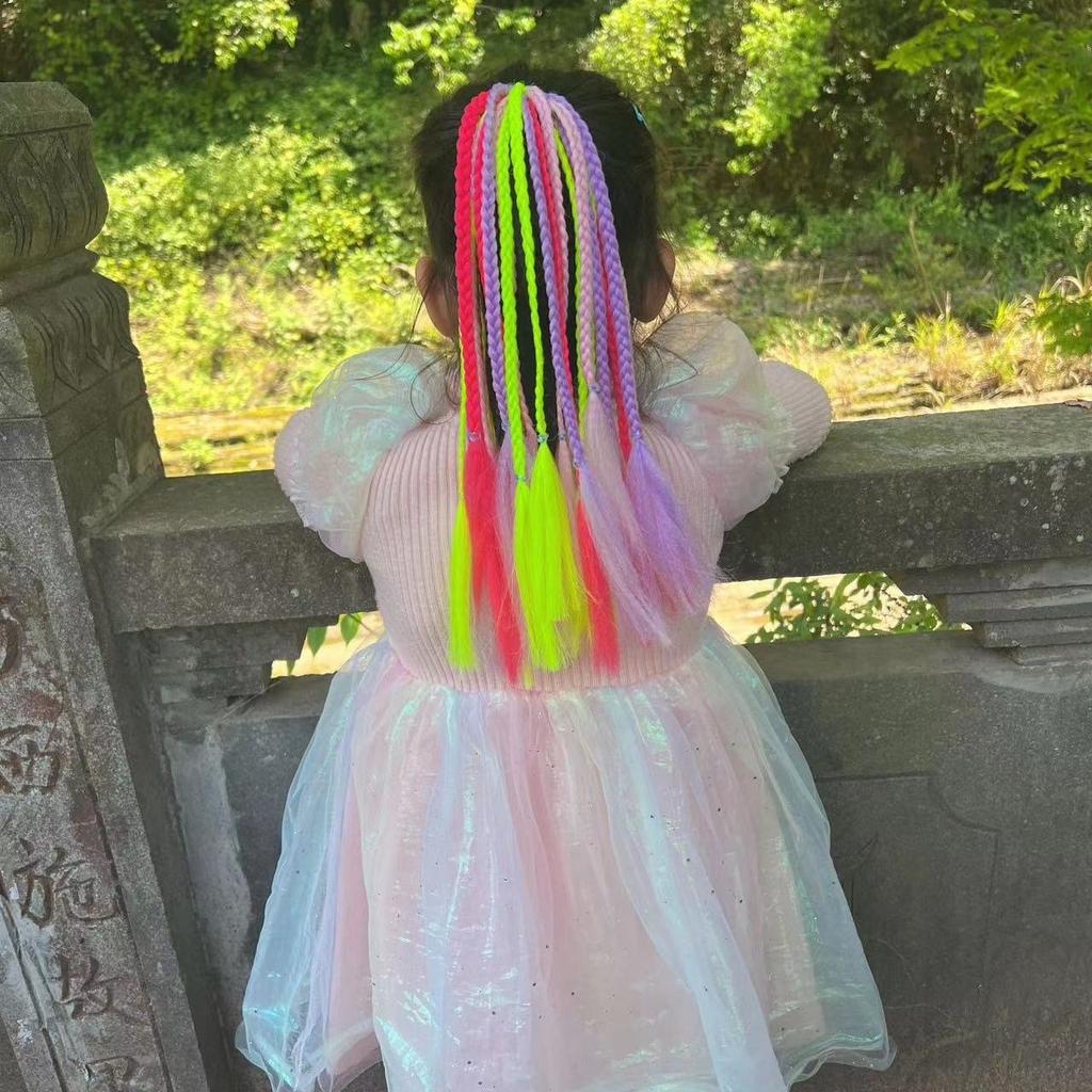 Children's Wig Dreadlocks Hair Accessories Bow Tie Style Colorful Braided Hair Ties Girls' Short Stage Cute Ombre Ponytail