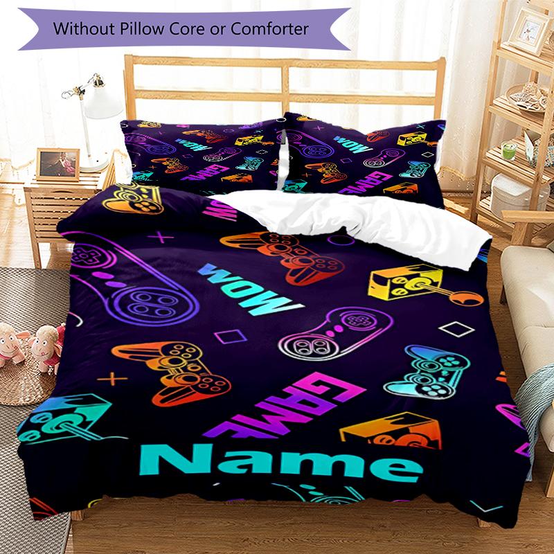 3pcs Custom Name Game Controller Bedding Set Duvet Cover Closure Includes 1 Duvet Cover & 2 Pillowcases, Soft and Comfortable for All Seasons.