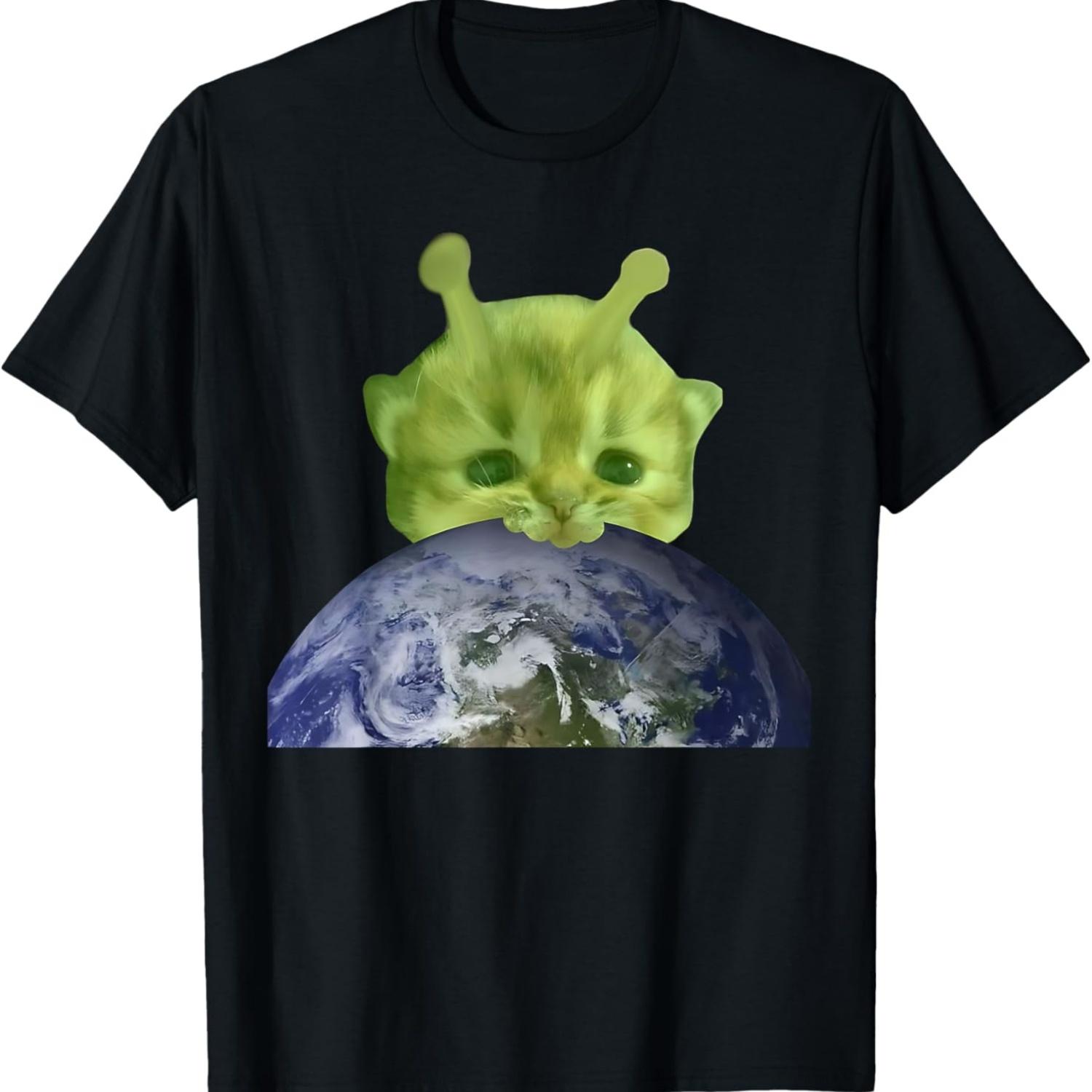 Cat Silly Ailen Cat Meme Gen Z Funny Silly Gifts Cat Lover T-Shirt S чёрный