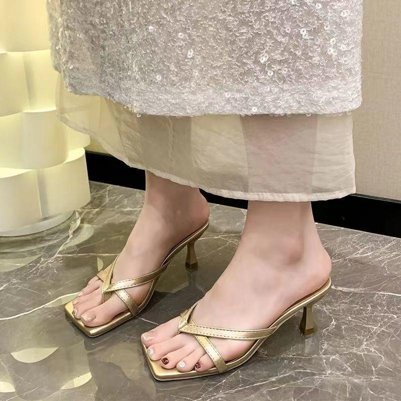 2025 new summer high heels sandals fairy shoes high-end temperament toe wear French cool slippers