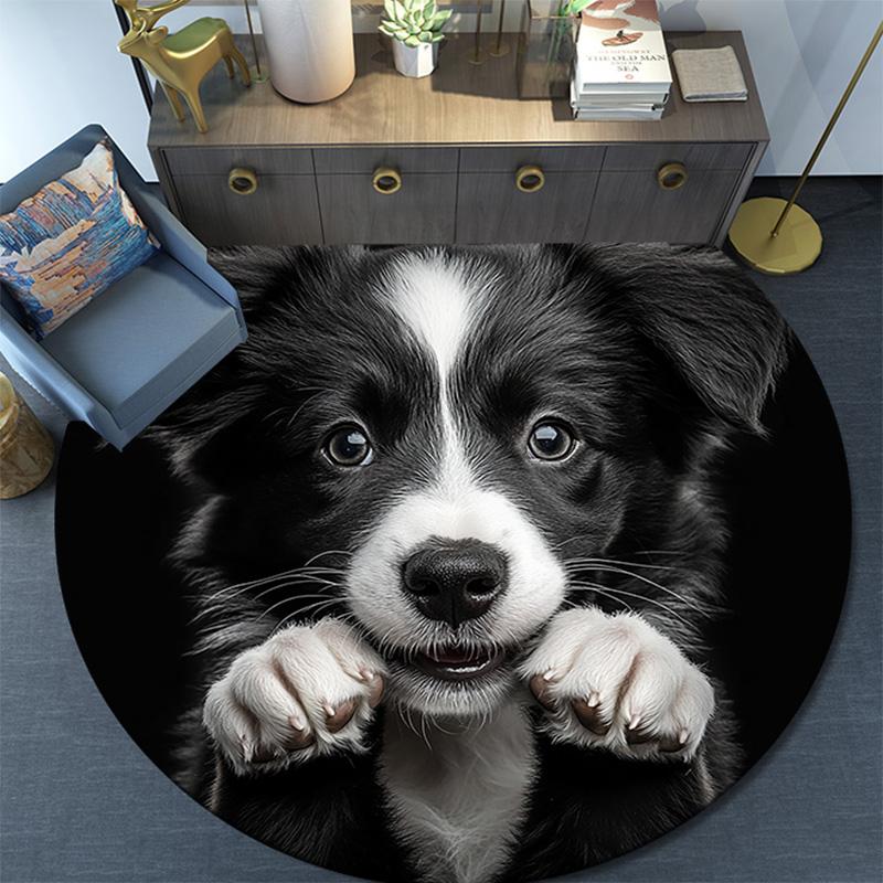 Adorable Puppy Round Area Rug,Carpet Rug for Living Room Bedroom Sofa Playroom Decor,Non-slip Floor Mat