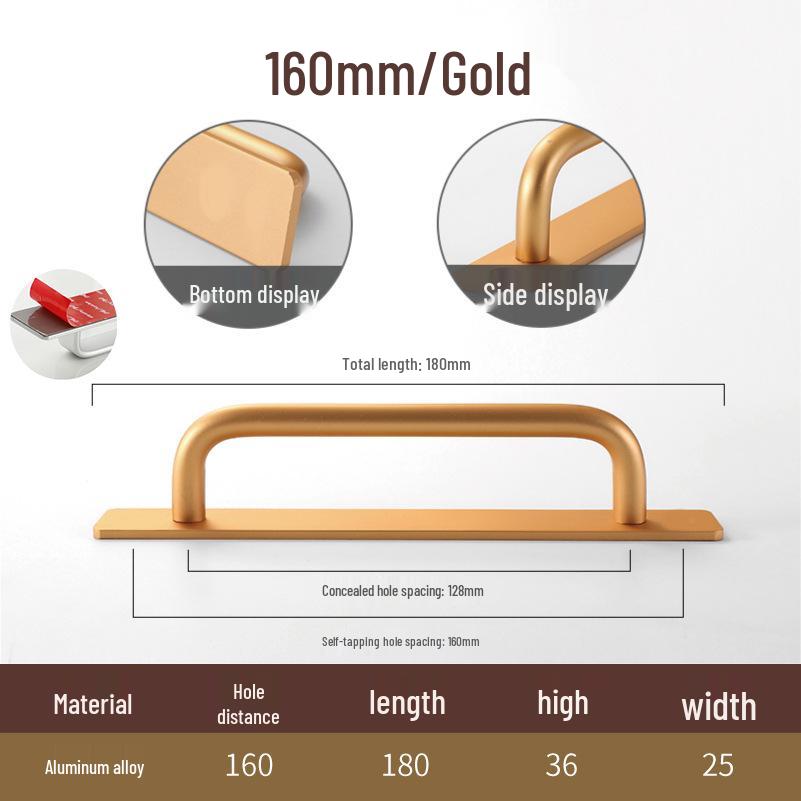 Hole-Free Aluminum Alloy Sliding Door Handle for Cabinets and Drawers