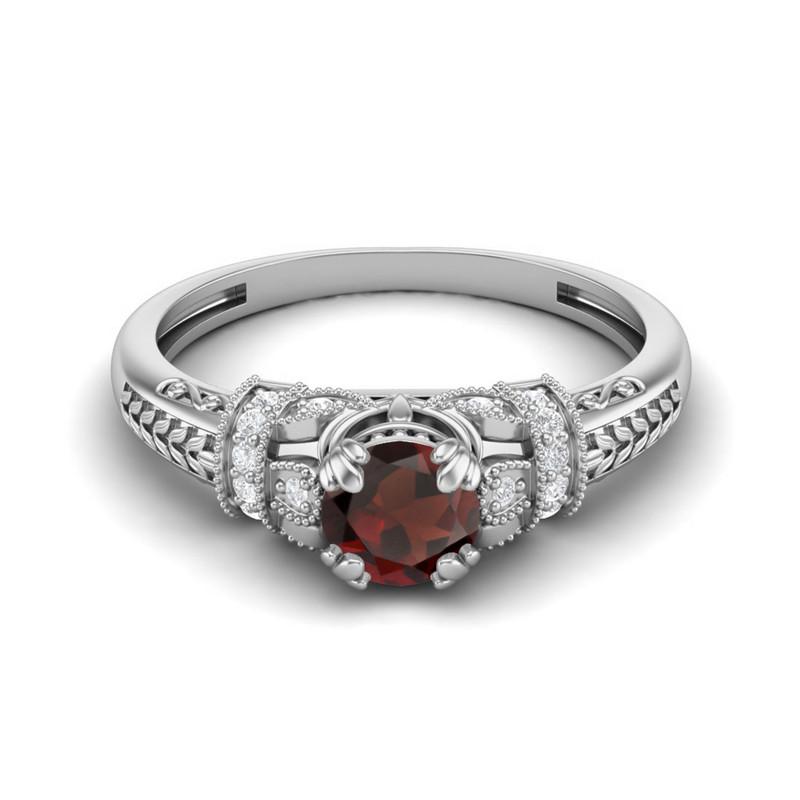 5MM Round Garnet Gemstone 925 Sterling Silver Solitaire Blossom Design Women Wedding Ring