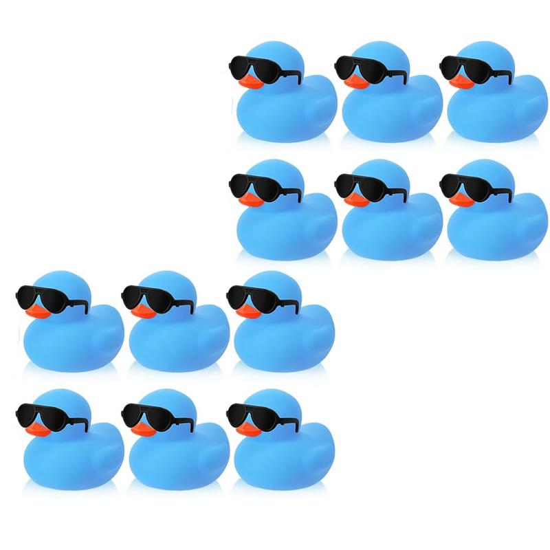 6/12/24/36Pc Mini Rubber Ducks Blue With Sunglasses Sets Duck Toys Squeaky Rubber Ducks Cute Float  Duckies For Birthday Party