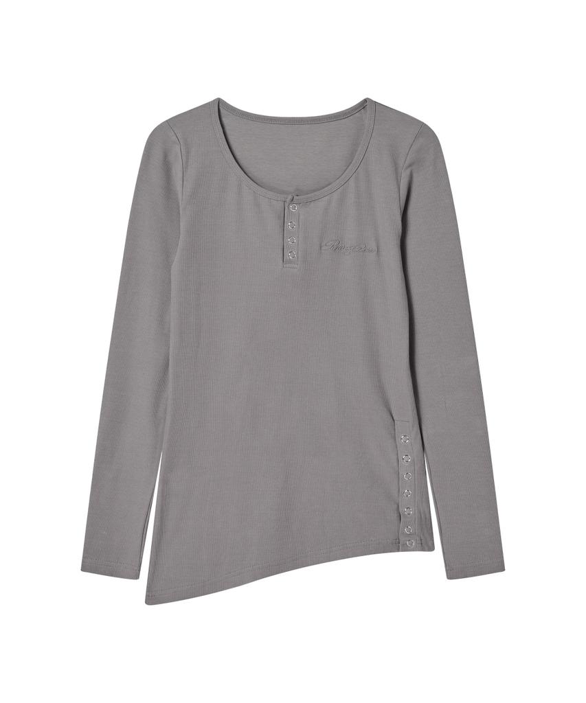 Loginaenloji Side Button Detailed Slim-Fit Long Sleeve Light Gray