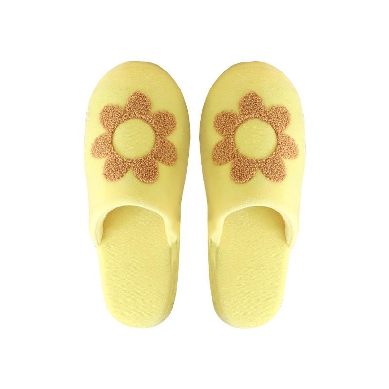 Towel embroidered sunflower cotton tow slippers plush couple warm home use autumn and winter indoor cute cartoon indoor