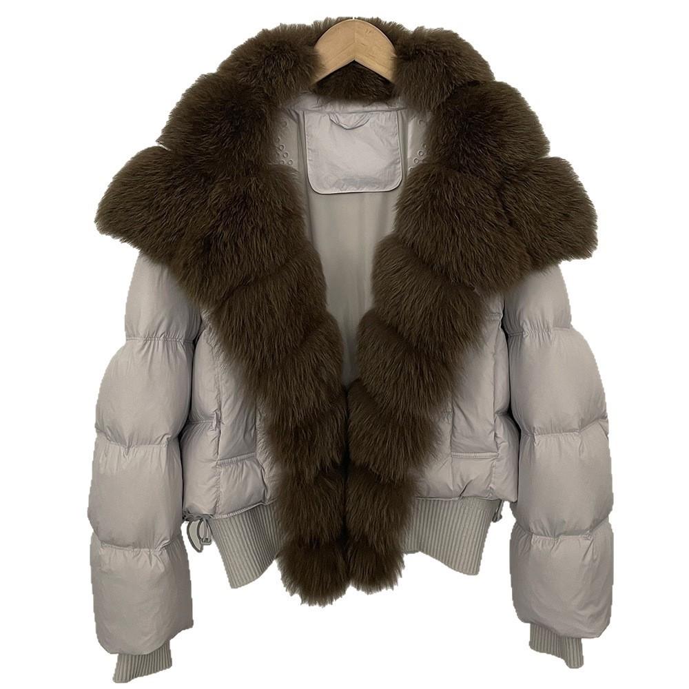 Pinghu duck down warm down jacket women's removable natural real fox fur collar jacket daily versatile top