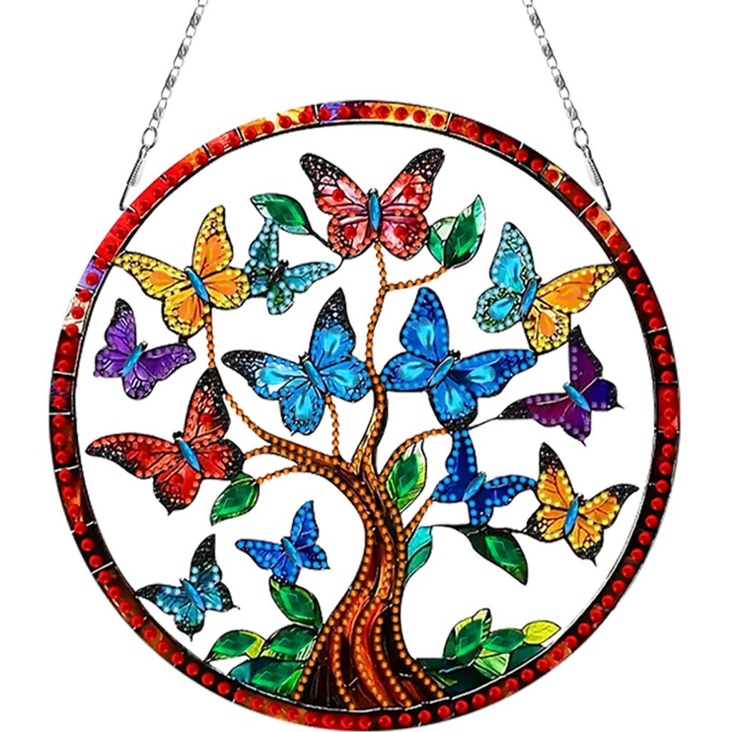 2D/Flat DIY Rhinestone Diamond Art Window Pendants Diamond Painting Set Double Side Print Single Dide Drill Wall Door Decoration