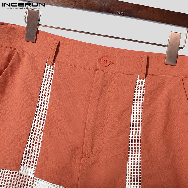 INCERUN Men Zip-up Waist Mesh Sheer Patchwork Hollow Pants Shorts Home Wear