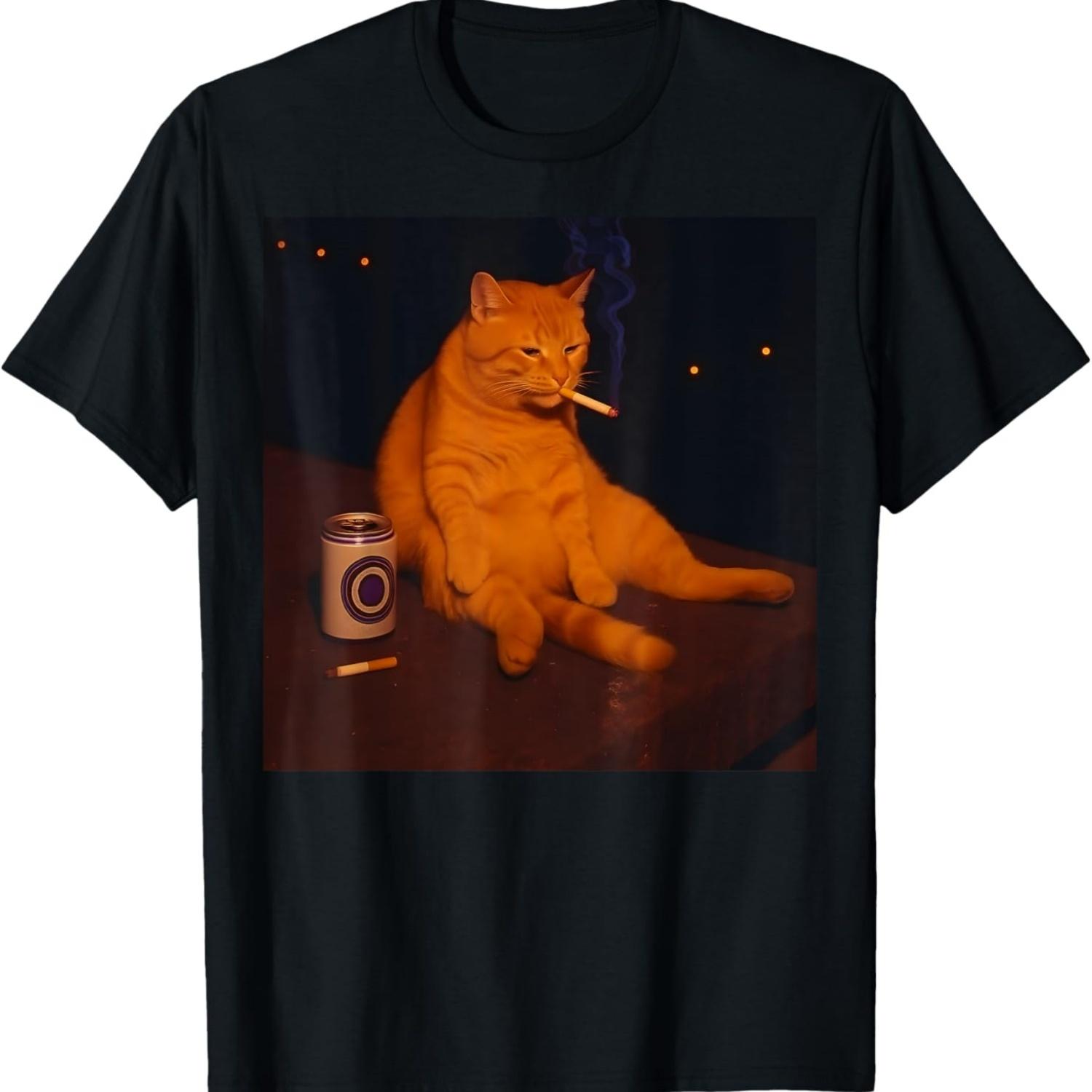 Cigarette Kitten Funny Smoking Cat Meme T-Shirt S