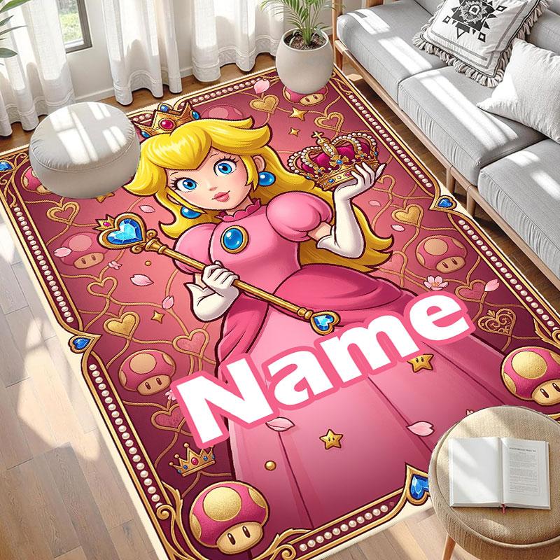 Custom Name Personalized Princess Peach Toadstool Print Carpet, Versatile Home Decor Rug, for Playroom, Apartment, Balcony, Entryway, Hallway Gift