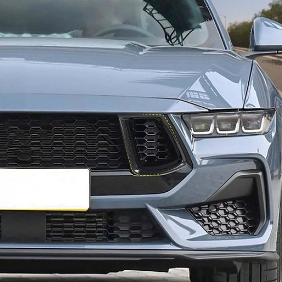 2x Carbon Fiber Front Bumper Grille Side Air Vent Covers for Ford Mustang 2024+