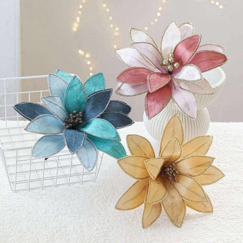 New 25CM Artificial Poinsettia Flower Sequins Sparkling Christmas Glitter Flower Glitter Simulation Flowers Christmas Decoration