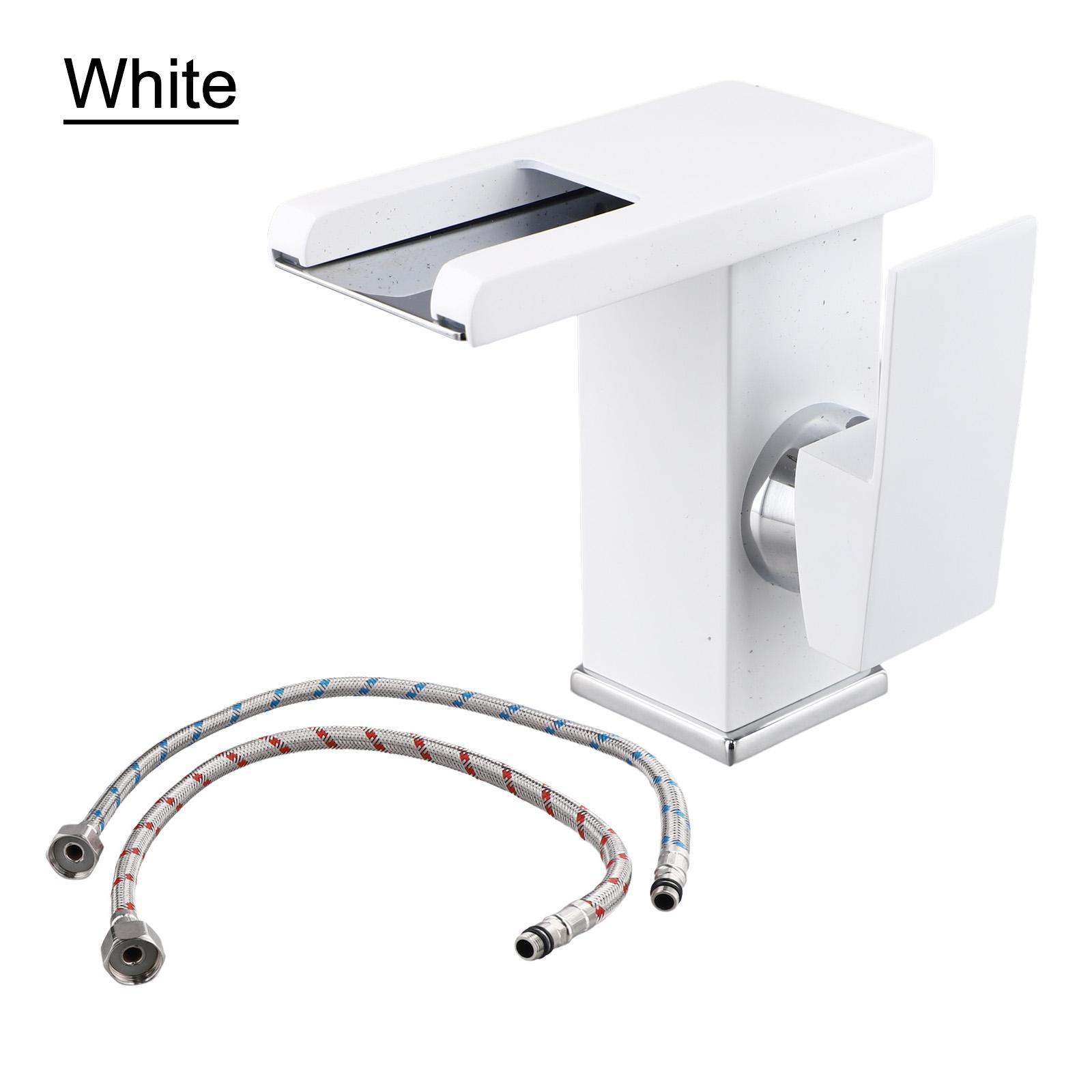 Dual Temperature Control Waterfall Faucet LED Solid Brass Construction Automatically Illuminates Powered By Water Flow белый