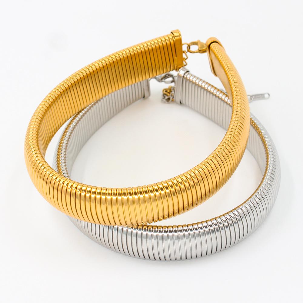 European Punk 18K Gold Titanium Steel Elastic Choker Necklace with Goose Throat Collar