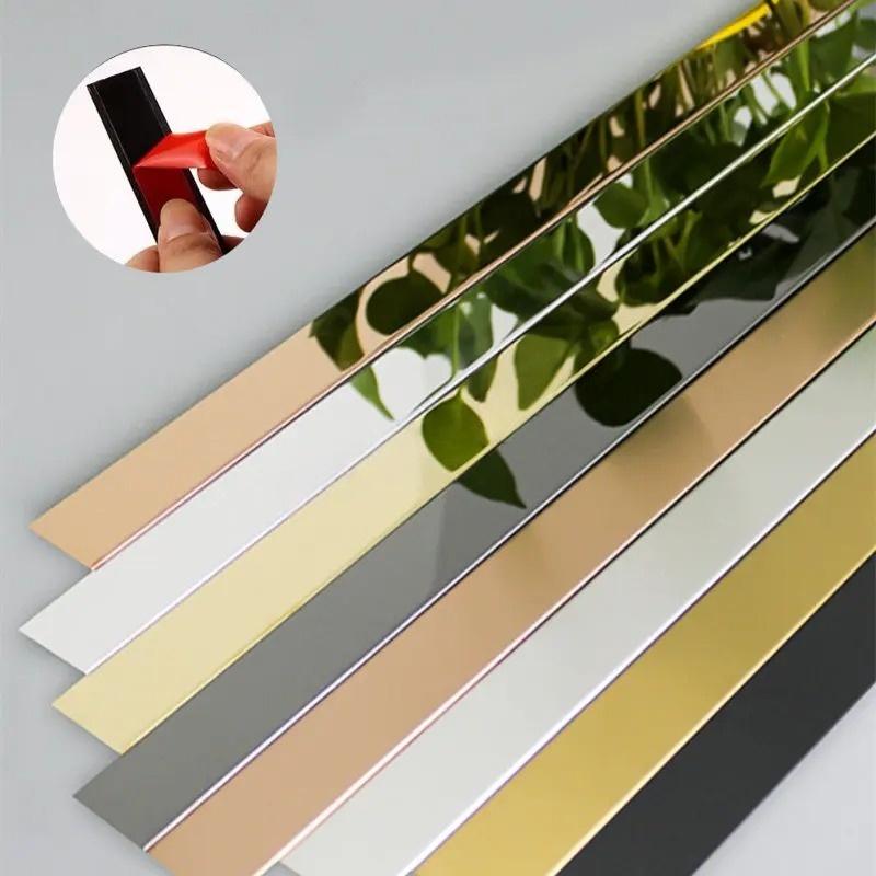 1pc 5m/196.85in Mirror Wall Sticker Stainless Steel Mirror Wall Moulding Trim Wall Ceiling Edge Strip Flat Decor Lines Living
