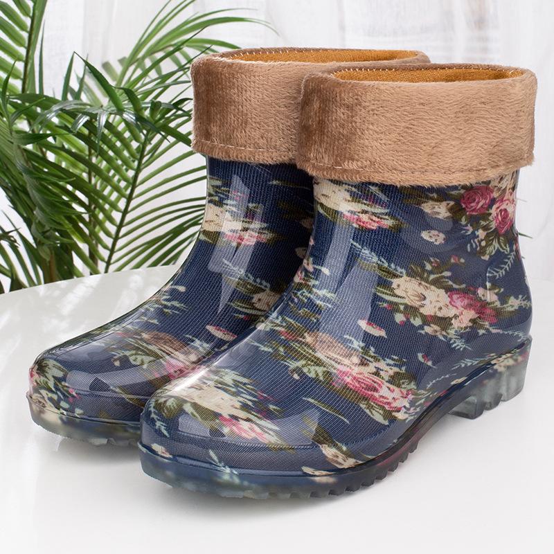 Water Shoes Low Tube Women's Rain Shoes Short Tube Women's Rubber Shoes Work Waterproof Non-slip Warm Water Boots Short Rain Boots