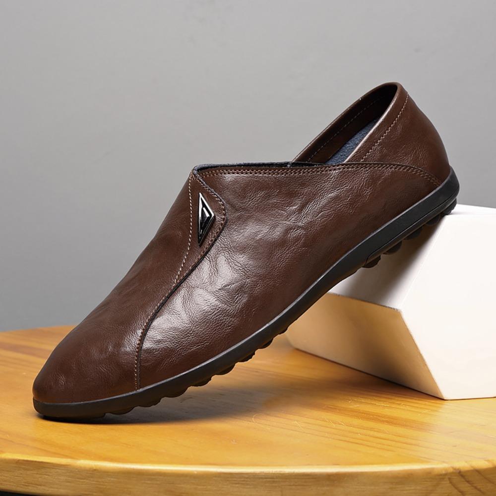 Casual Leather Shoes for Men Slip Resistant Soft Sole Trendy Loafers Comfortable Driving Shoes