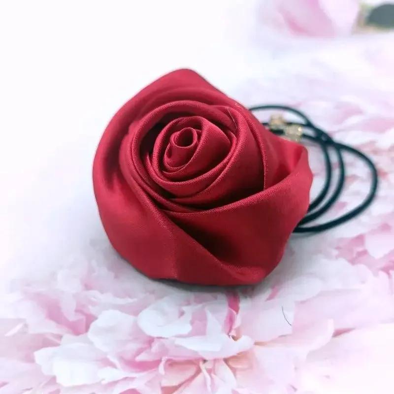 Rose Flower Head Rope French Style Retro Gentle Large Flower Intestine Hair Ring Artistic Satin Gloss Hair Scrunchies Woman