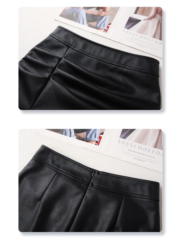 Autumn/Winter 2024 Coffee PU Leather Midi Skirt: High-End, Hip-Hugging, Slimming A-Line Design for Women