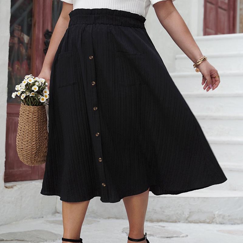 Plus Size Button High Waist Half-body Skirt Summer Loose Big Swing Skirt Temperament Elegant Skirt