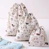 Cotton Linen Drawstring Bag Cute Cartoon Pattern Animal Plant Printed Pouch Dustproof Storage Bag Gift Packaging Bags