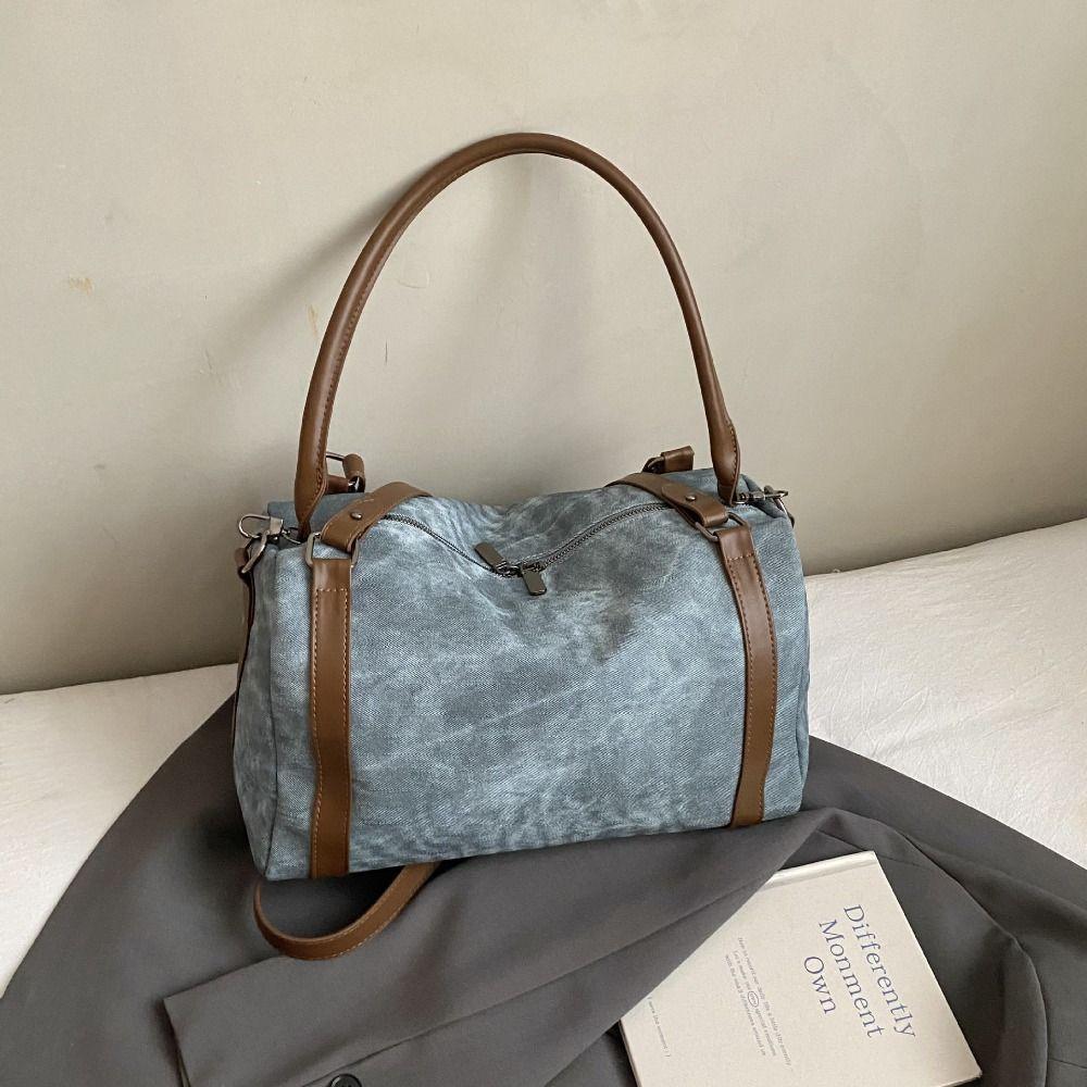 Fashion Korean Style Bowling Shoulder Bag Vintage Elegant Boston Crossbody Bag Retro PU Leather Pillow Handbag Girls/Female