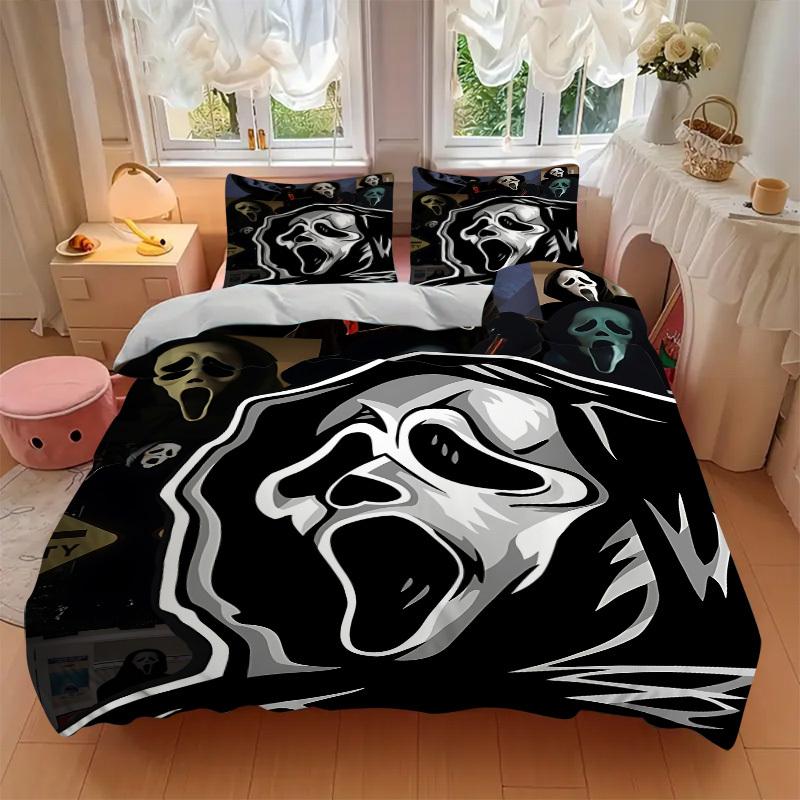 3pcs Scream Mask Duvet Cover Set - Machine Washable, Includes 1 Duvet Cover and 2 Pillowcases, No Core Included Yy251022173