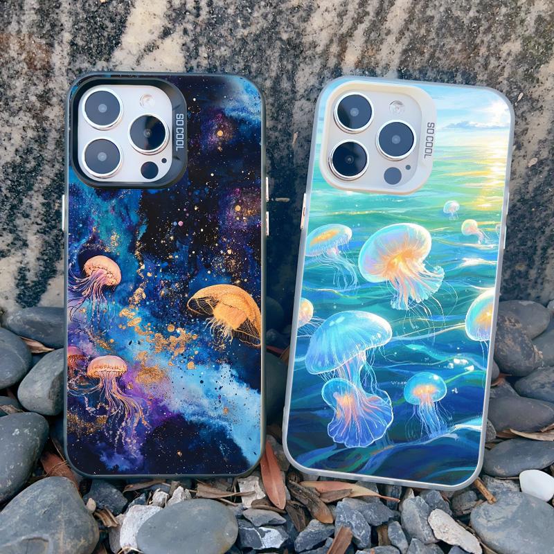 Marine Creature Jellyfish Phone Case For iPhone 16 15 Pro Max Plus 14 13 Mini 12 11 Pro Max Shockproof Laser Back Cover Fundas