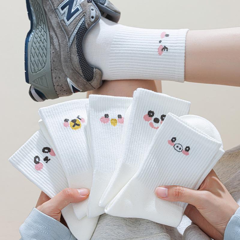 Breathable Cotton Mid-Calf Sports Socks: Spring-Summer Thin, Autumn-Winter Odor-Absorbing, Sweat-Wicking, Embroidered Long White Socks