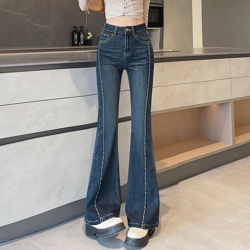 High-Waisted Petite Stretch Flare Jeans for Women - Slimming Patchwork Design L