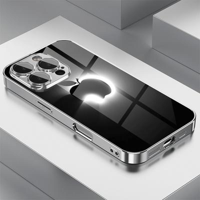 Creative For Apple Pattern Tempered Glass Electroplated Silver Phone Case For Samsung Galaxy S25 S24 S23 Ultra Plus FE Cover