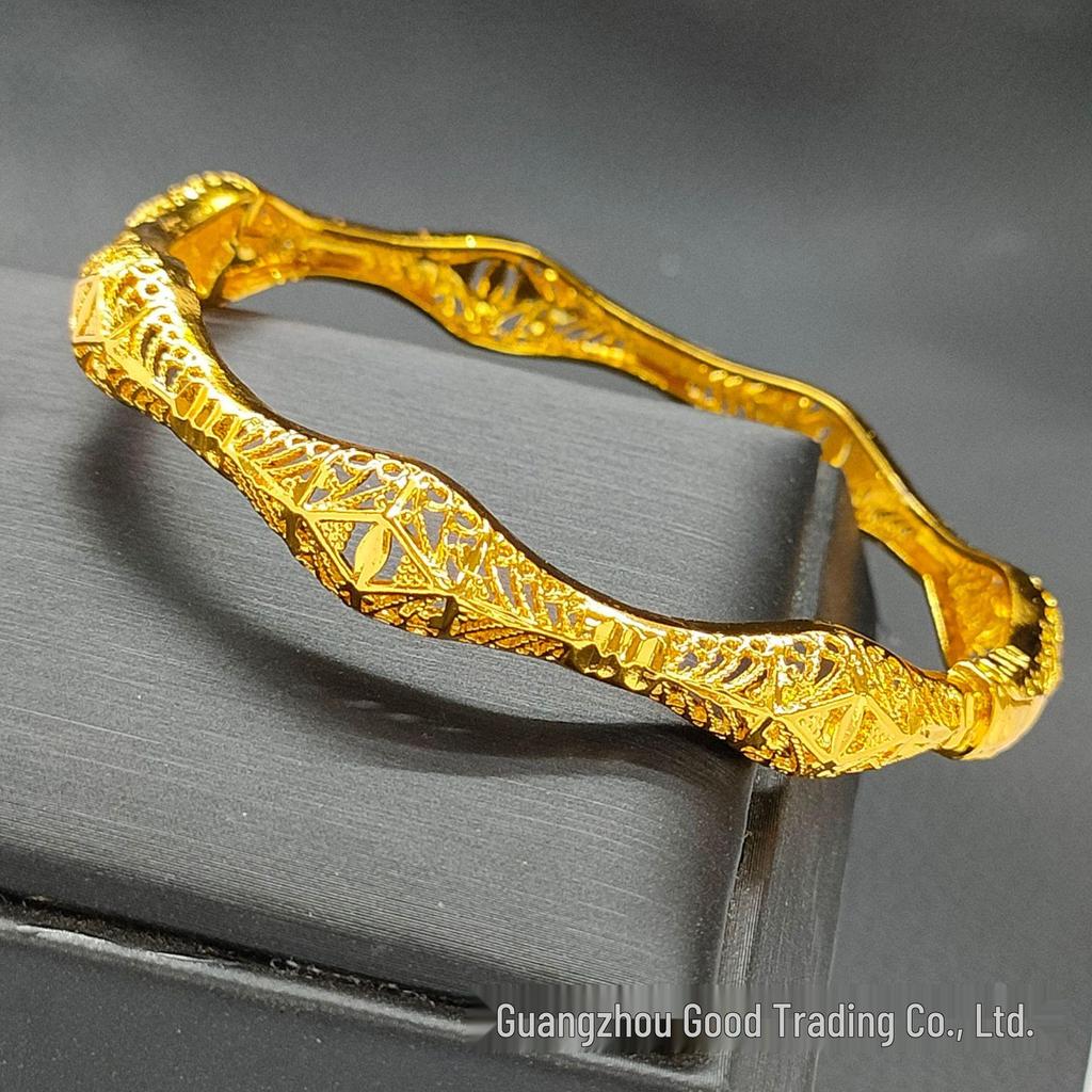 24K Gold Openwork Carved Bangle - Dubai Jewelry for Weddings & Banquets