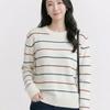 Navava Nk3593 Striped Line Point Round Neck Long Sleeve Knit Top