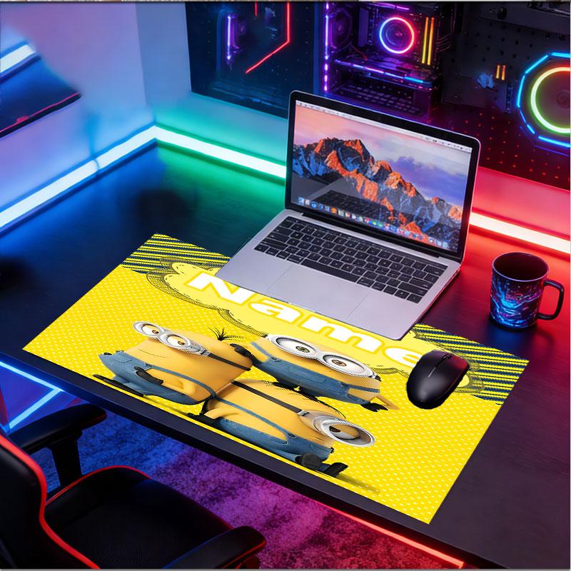 Custom Name Personalized Minions Pattern Mousepad, Laptop PC Desk Mat, Decorative Desk Mat for Home Keyboard Pad Gift