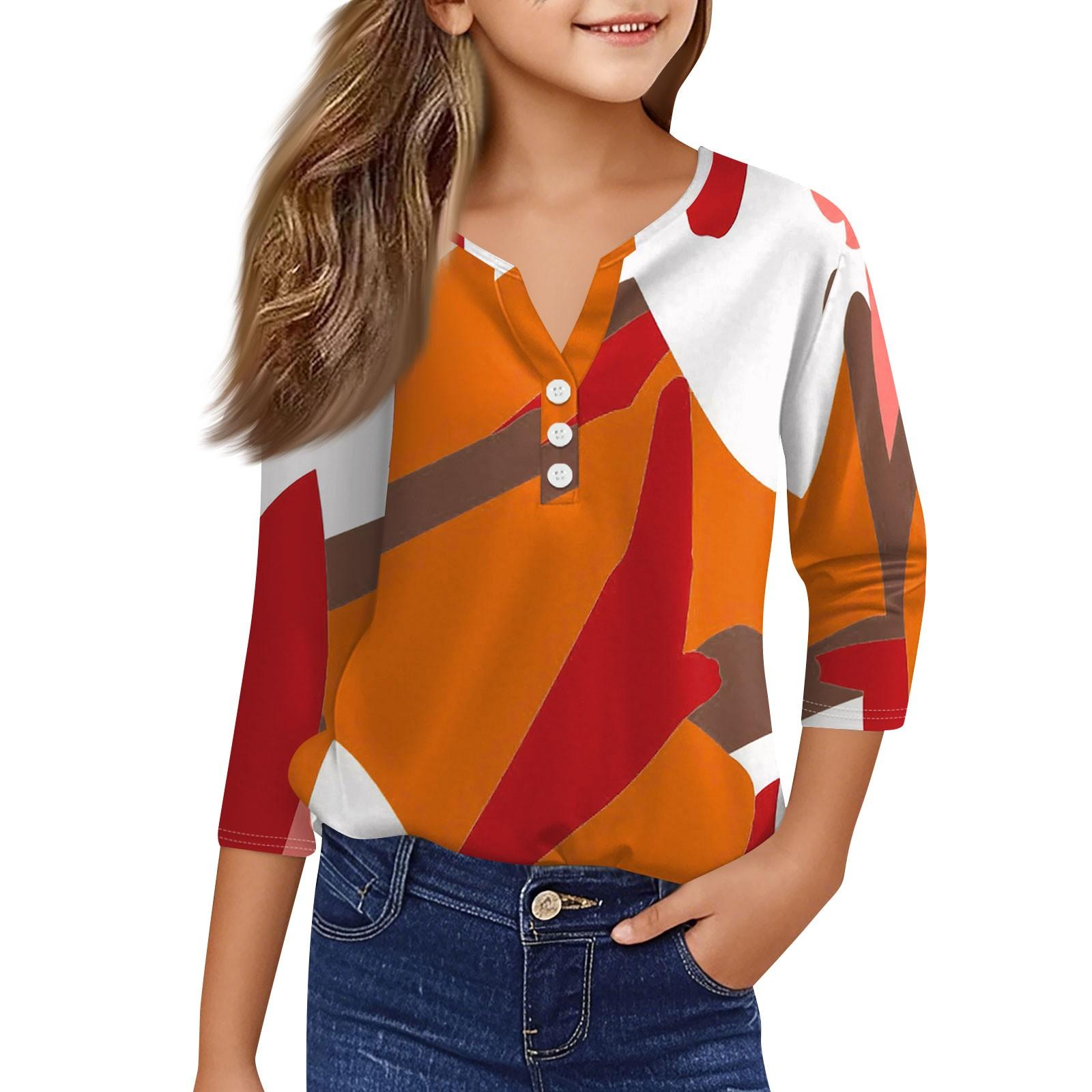 

Повседневные модные топы для девочек с принтом, футболка с семью рукавами и пуговицами 160 жёлтый