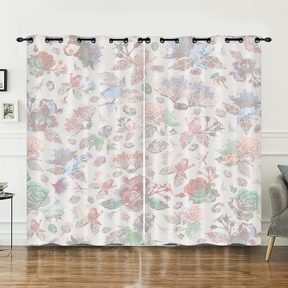 Curtains Court Pattern Retro Flower Curtain Digital Printing Blackout Curtain No Punching