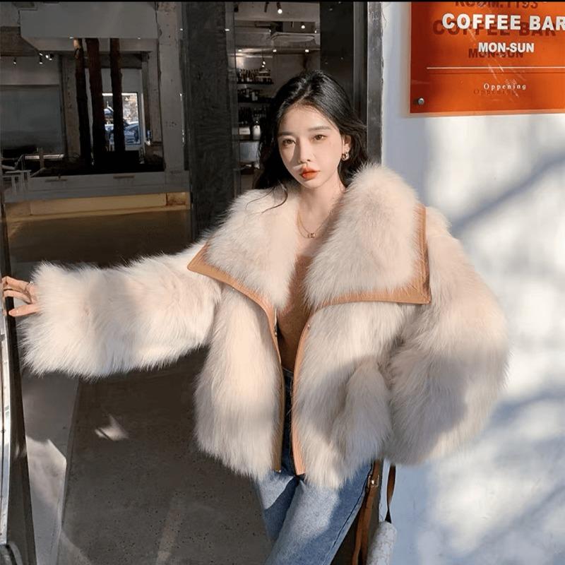 Big Fur Collar Imitation Fur Coat Women's Winter New Plush Thickened Fur Coat Fluffy Light