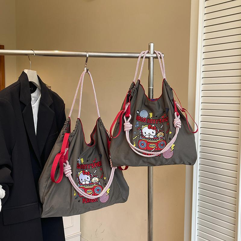 Environmentally Friendly Bag, Embroidered Hand-held Shoulder Bag, New Large Capacity Versatile Shopping Bag, Nylon Bag, KT Cat Crossbody Bag