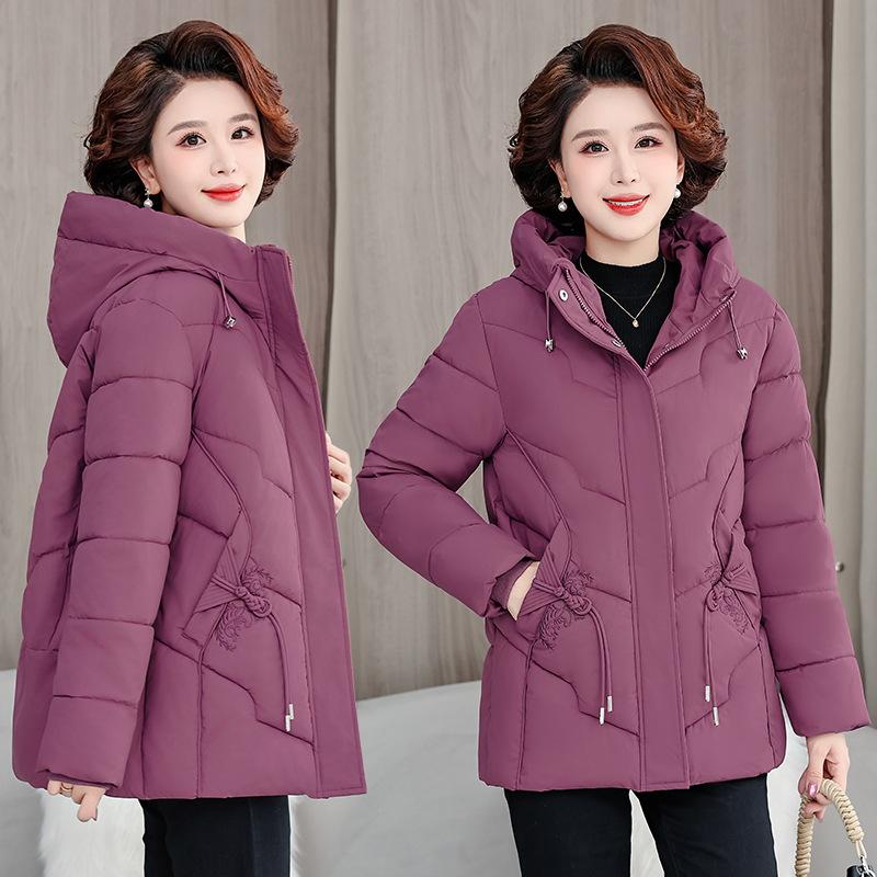 2025 Winter New Plus-size Women's Cotton Jacket High-end Embroidered Short Hooded Cotton Jacket