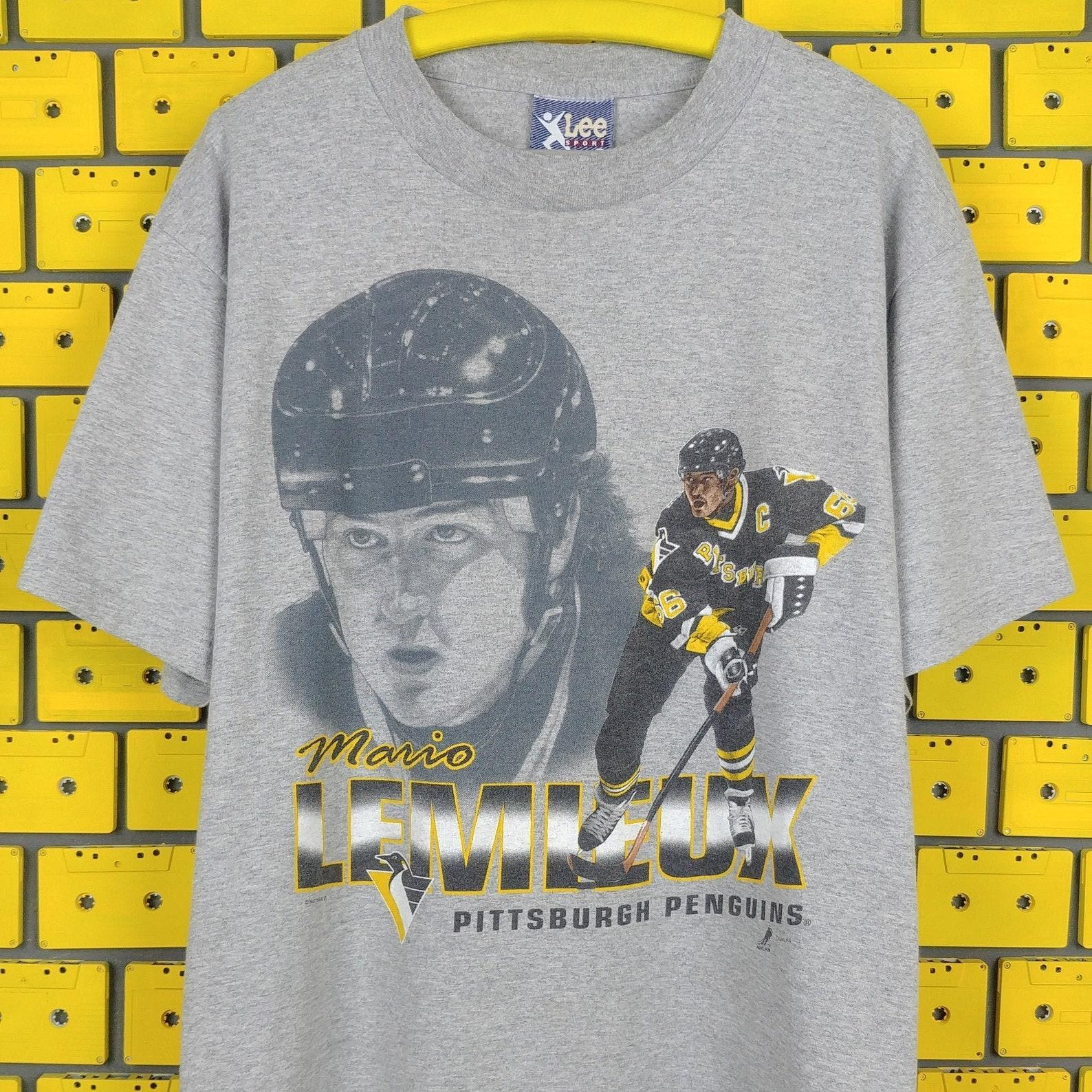 Vintage 90s Mario Lemieux T shirt NHL Pittsburgh Penguins Hockey Team Merch Tee Size L XL