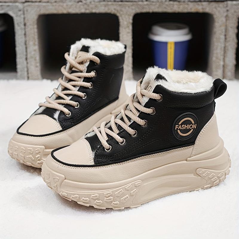 Damskie Nowe Zimowe Ciepłe Buty Casual do Biegania na Grubej Podeszwie i Botki do Kostki z Podszewką z Polaru Zwiększające Wzrost