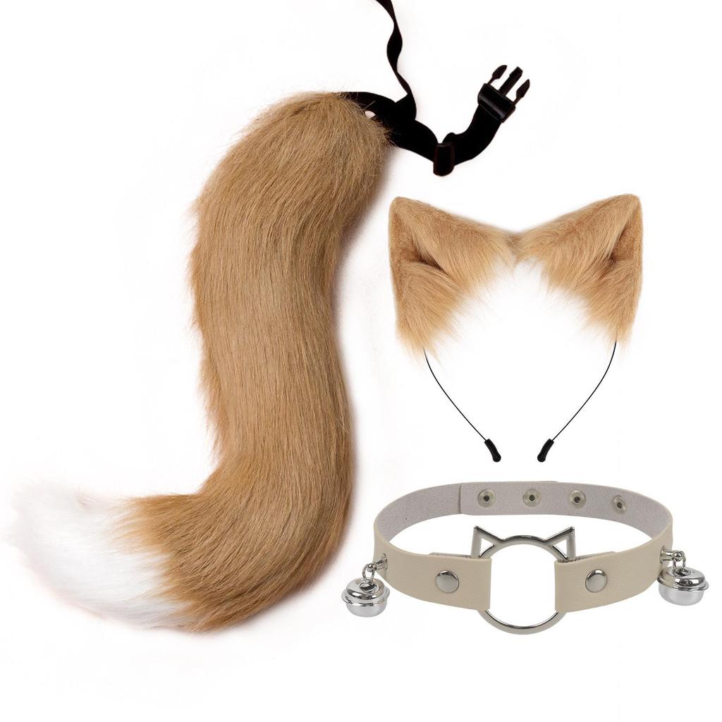 Cosplay Bandă de Păr Urechi Vulpe & Lup cu Coadă & Zgardă Clopoțel Pisică Combo