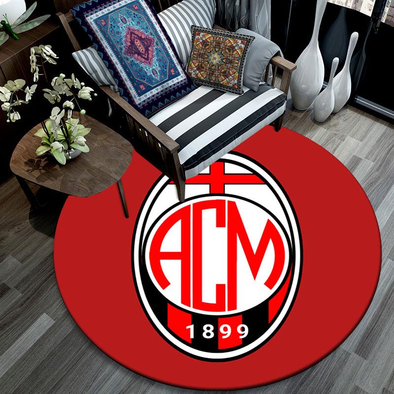 Tappeto Rotondo Stampato AC Milan, Tappeto Circolare Lavabile Antiscivolo per Soggiorno Camera da Letto Sala Giochi, Decorazione per Tifosi Sportivi, Regalo per Feste Compleanni